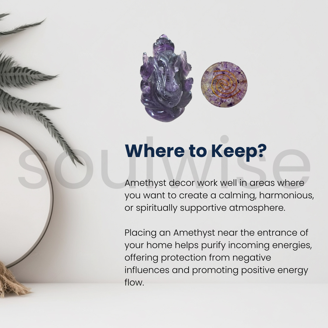 Amethyst Crystal Ganesha Statue 2" & paper weight table Decor Gift Set - Promotes Balance, Peace, Healing & Prosperity.