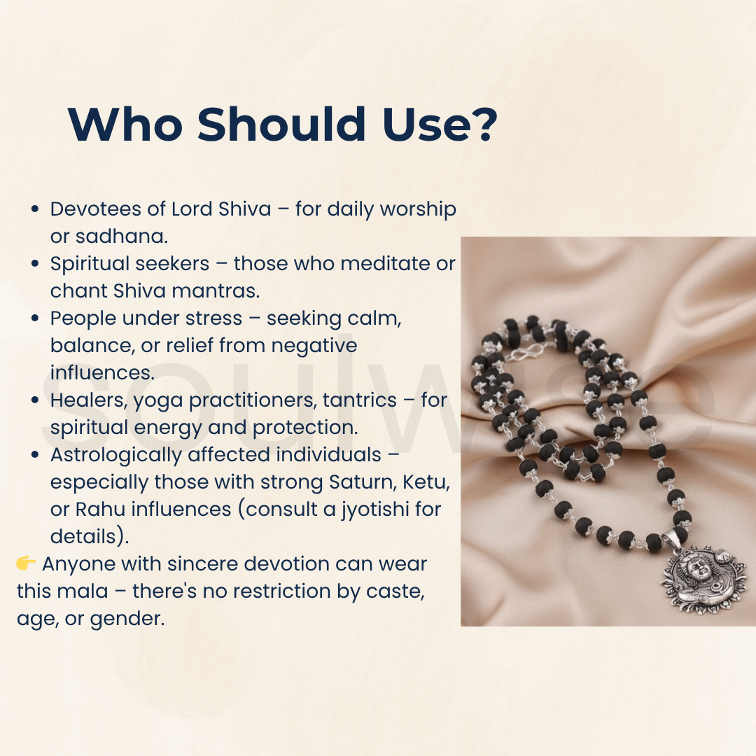 Karungali Mala with Lord Shiva Pendant – Handmade Ebony Wood Beads Necklace with Silver Alloy Pendant for Men & Women – Spiritual, Protective & Devotional Wear