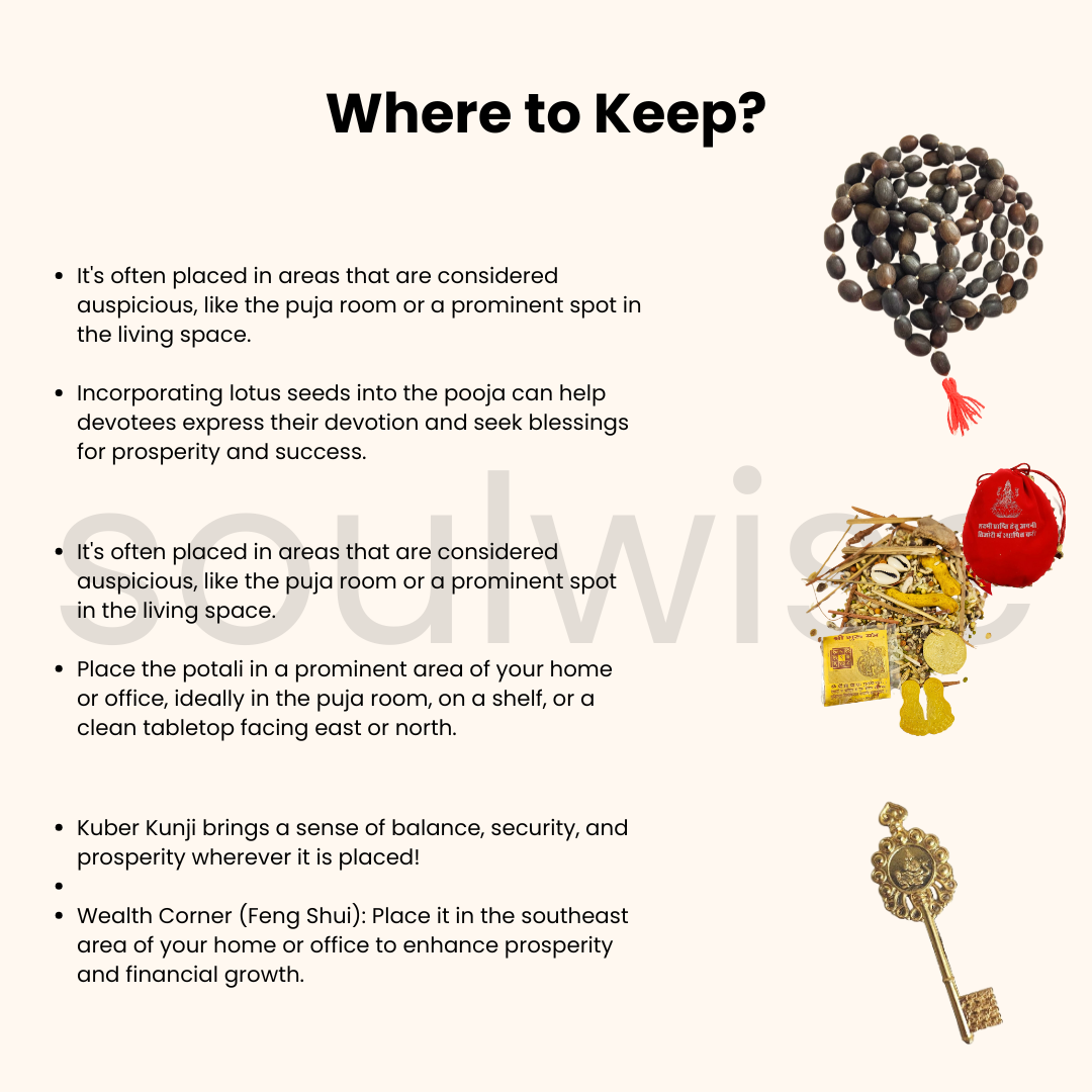 Diwali Gift Combo – Laxmi Potli + Kuber Kunji + Kamal Gatta Mala | Lakshmi Poojan Set for Wealth & Prosperity