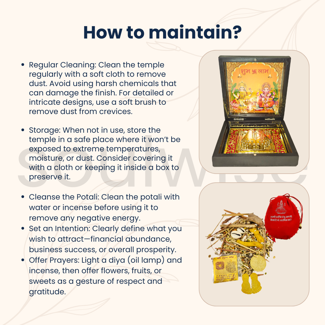 Diwali Laxmi Potli & Laxmi Ganesh Medium Pocket Temple | Energized Diwali Gift Combo for Wealth, Prosperity & Pooja | Vastu Decorative Pooja Items for Home, Office & Gifting