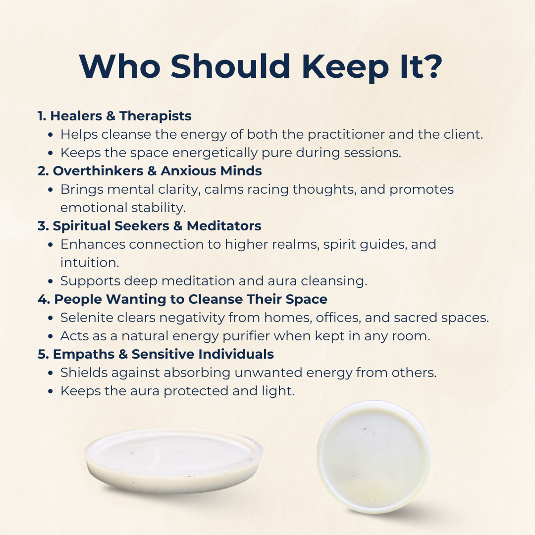 Soulwise Selenite Crystal Recharging Plate – Round White Charging Slab for Cleansing Crystals, Jewelry & Energy Tools