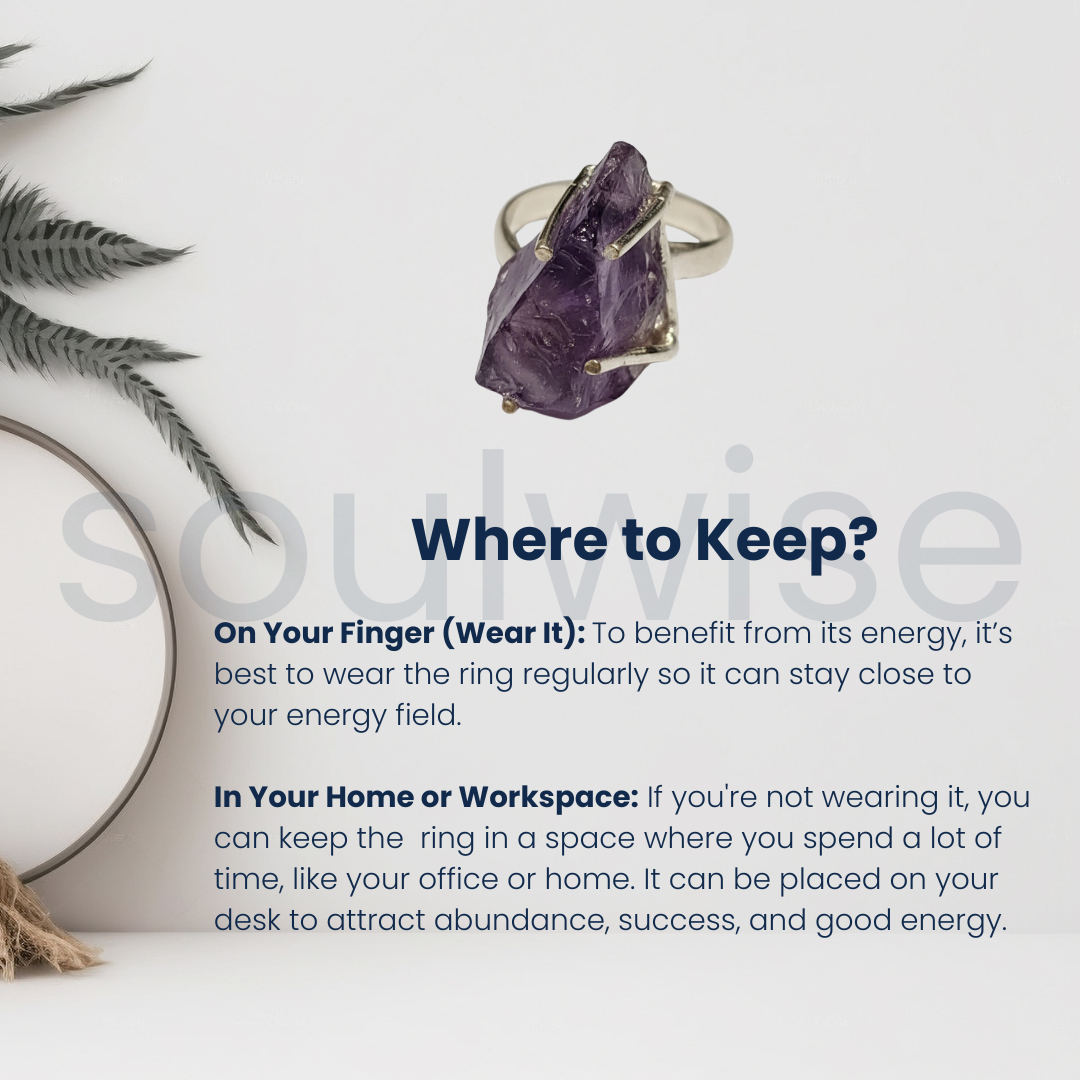 Raw Amethyst Crystal Ring – Natural Uncut Stone in Silver – Adjustable Handmade Ring – Healing Crystal Jewelry for Women & Men