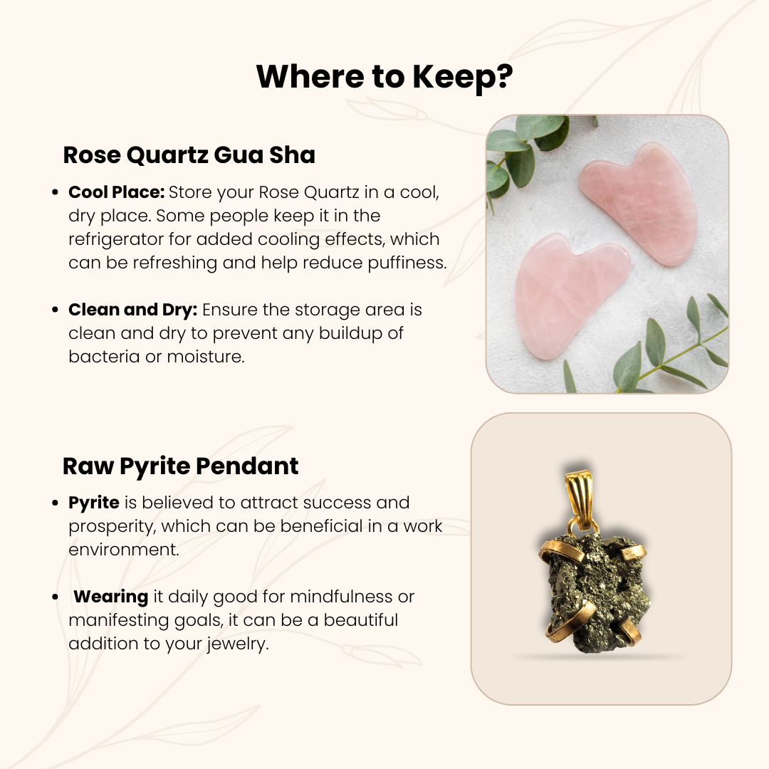 Rakhi Gift Combo – Raw Pyrite Crystal Pendant+ Rose Quartz Gua Sha Tool | Healing Energy & Skincare Ritual Love, Glow & Wellness Set for Your Sister