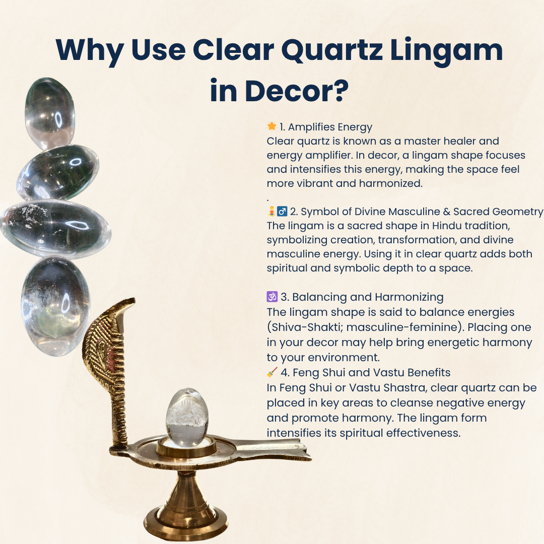 Enchanting Krystals Original Clear Quartz Lingam Stone | Natural Crystal for Meditation, Healing & Spiritual Energy | Sacred Idol for Puja & Home Decor.