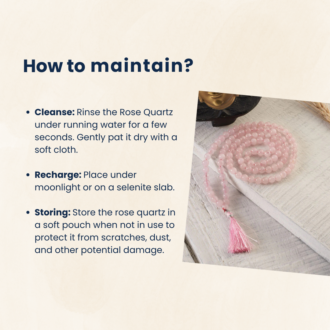 Rose Quartz 8mm Jaap Mala for Love, Healing & Meditation (108+1 Beads).