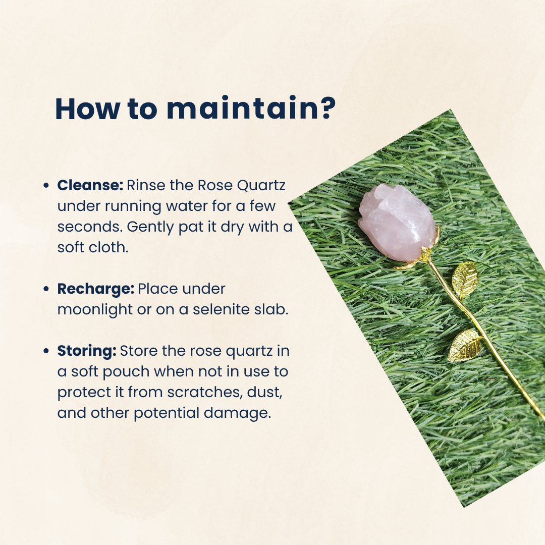 Natural Rose Quartz Crystal Rose with Gold-Toned Stem