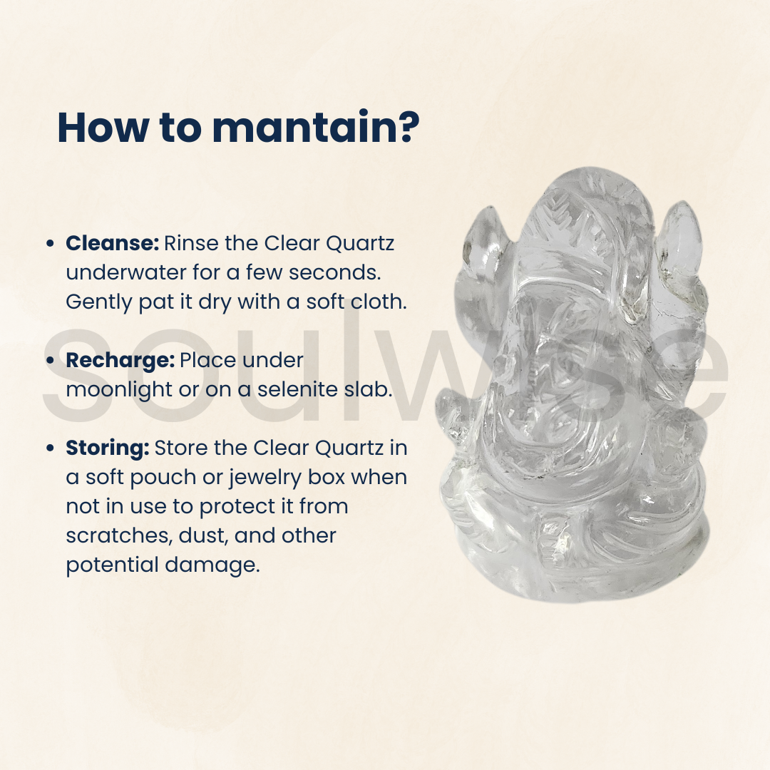 Clear Quartz Ganesha Idol – 2 Inch Sphatik Ganpati Murti – Natural Crystal for Pooja, Vastu, Meditation & Spiritual Gifting Certified