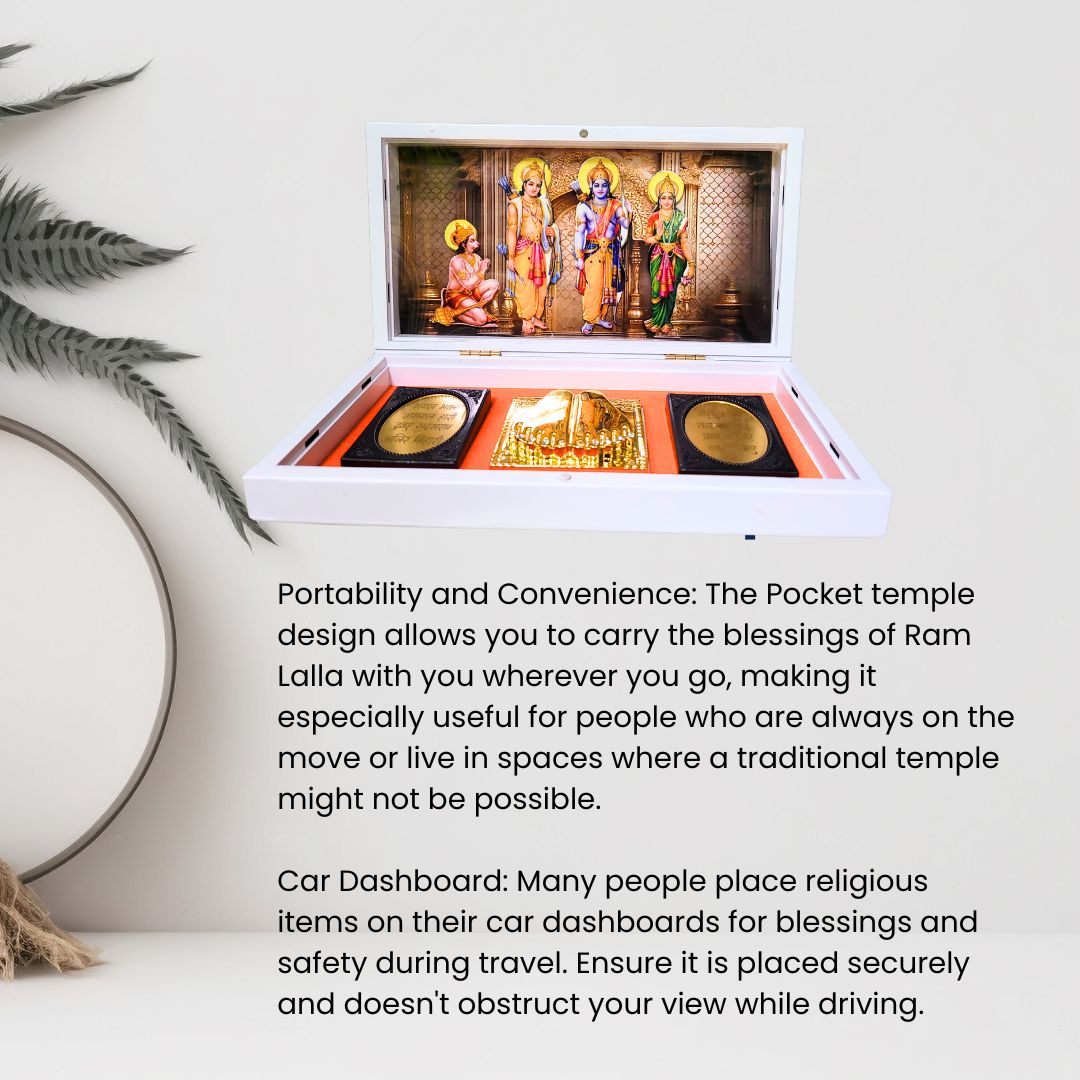 Ram Darbar Pocket Temple Box with Charan Paduka & Ramayan Chaupai, Gold Plated, 1 Piece 8"x5"