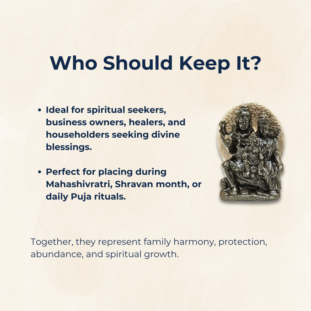 Divine Family Statue of Lord Shiva, Parvati, & Ganesha |Pyrite Shiva Parivar Idol | Prosperity & Protection Figurine for Home Temple, Vastu, Meditation & Spiritual Gifts.