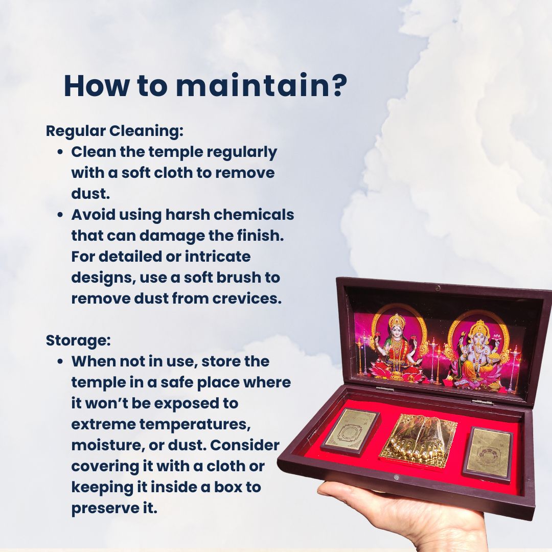 Diwali Spiritual Gift |Laxmi Ganesha Pocket Temple with Laxmi Yantra, Ganesh Yantra, & Charan, Gold Plated, 1 Piece 8"x5", Diwali Gift & Home Decor