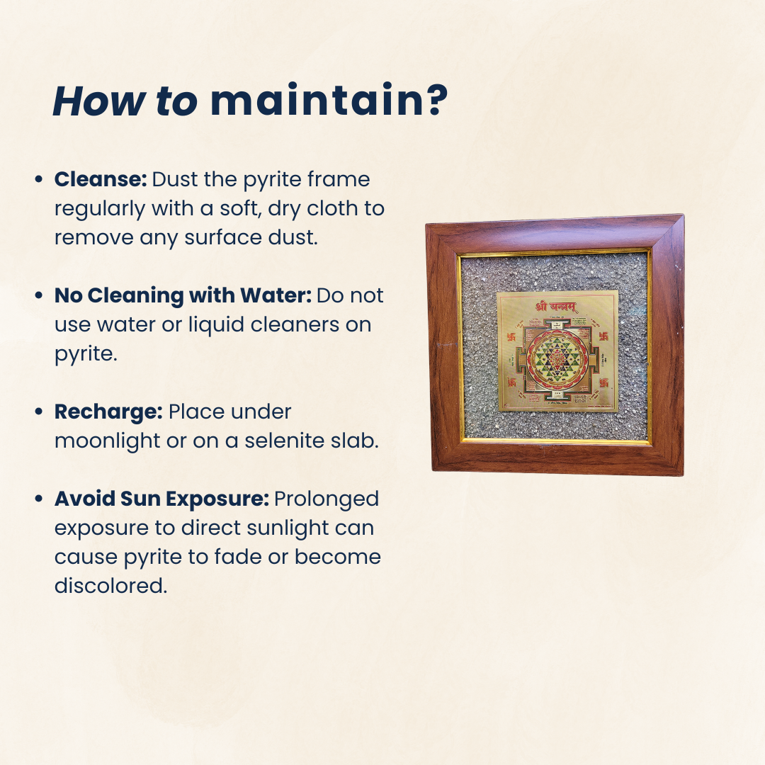 Pyrite Crystal Frame with Shree Yantra Plate for Wealth and Abundance – 18x18cm Wall Decor