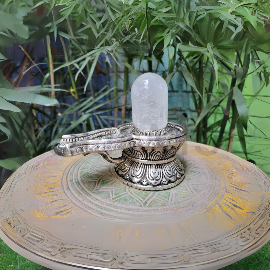 Premium Clear Quartz Shivaling with Silver Plated Base - 600g Sacred Spiritual Artifact for Meditation & Worship. 📿𝗦𝗵𝗿𝗮𝘃𝗮𝗻 𝗦𝗽𝗲𝗰𝗶𝗮𝗹📿