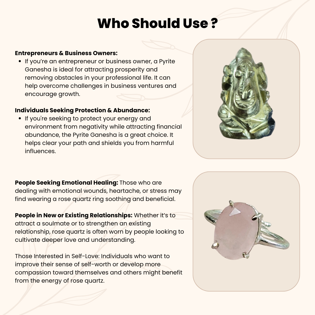 Divine Love Rakhi Gift for Sister – Pyrite Ganesha Idol for Blessings & Rose Quartz Healing Ring for Emotional Harmony (Adjustable, 16.69 Ct, Pink).