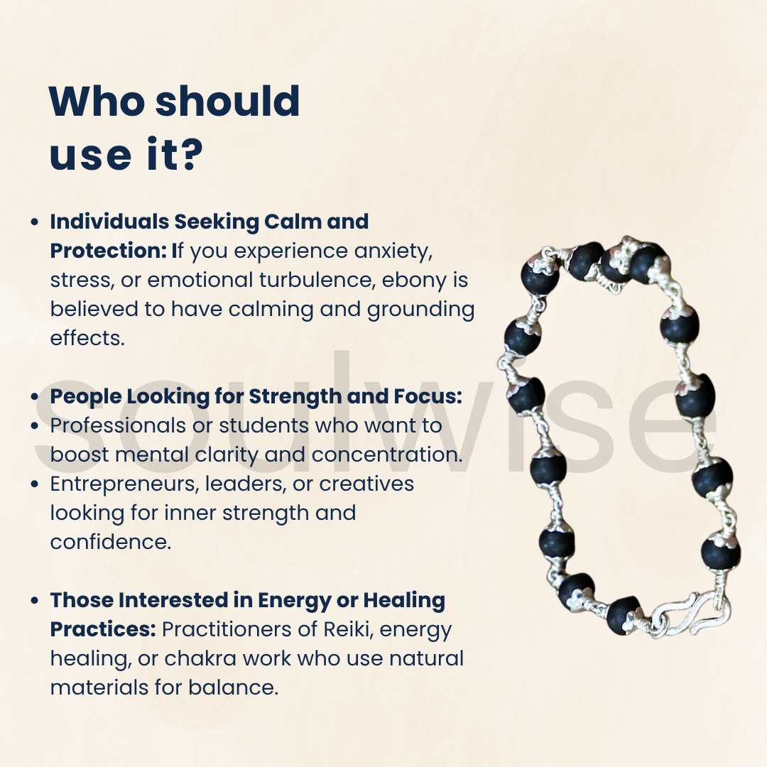 Karungali Bracelet for Men & Women | 8mm Natural Ebony Wood Beads | Silver Plated Caps | Siddha Spiritual Protection Bracelet