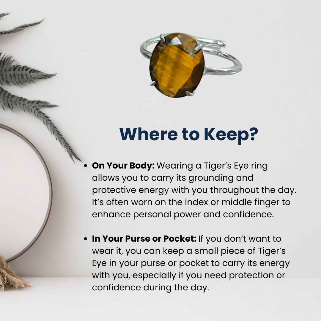 Tiger Eye Gemstone Certified Ring, Adjustable
