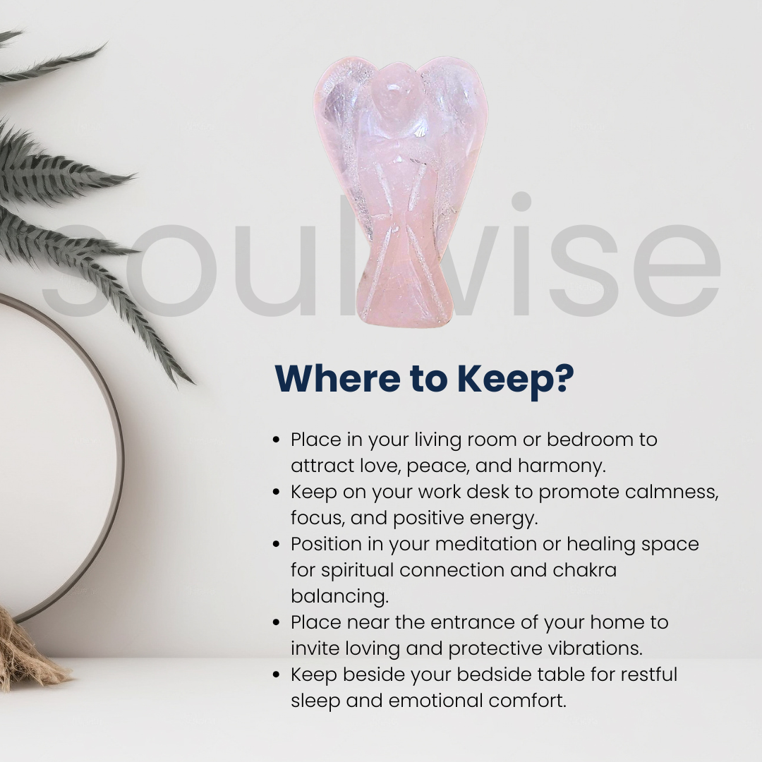 Soulwise Rose Quartz Angel Figurine – Hand-Carved Crystal Guardian Angel – Love & Healing Stone for Protection, Meditation, Gifts & Décor – 1-Inch