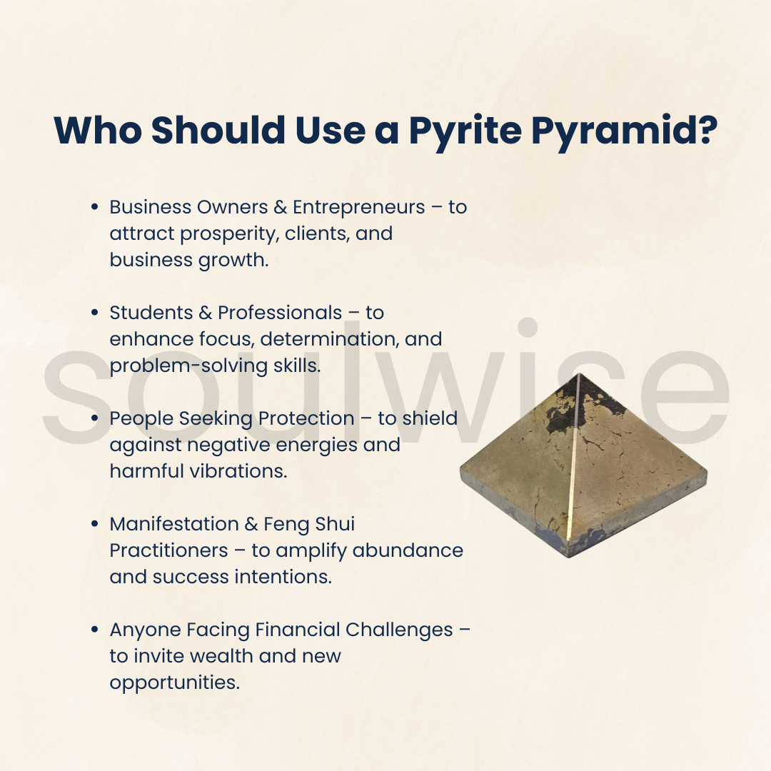Soulwise Natural Pyrite Crystal Pyramid – Golden Energy Stone for Motivation, Focus & Harmonizing Spaces