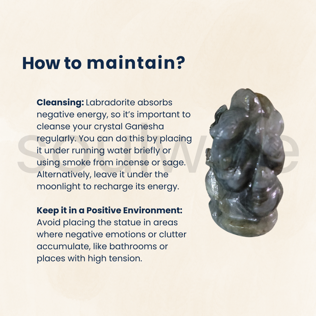 SoulwiseLabradorite Ganesha Idol – 7 cm | Hand-Carved Crystal Ganesh Statue for Intuition, Protection & Energy Healing
