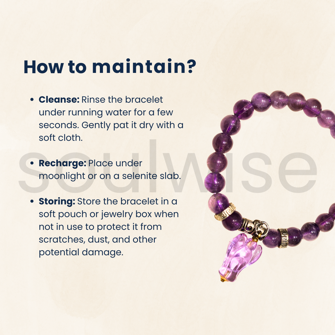 Amethyst 8mm Natural Crystal Healing Bracelet with Angel Charm
