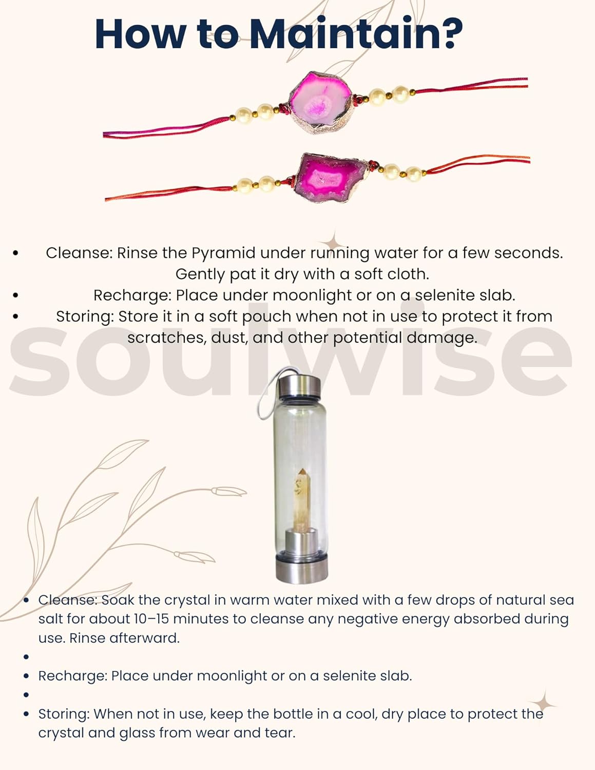 Rakhi Gift Hamper for Brother – Natural Agate Crystal Rakhi Band with Citrine Crystal Elixir Water Bottle (500 ml) – Spiritual Healing & Wellness Raksha Bandhan Combo.(Pack of 1 Rakhi & Bottle))