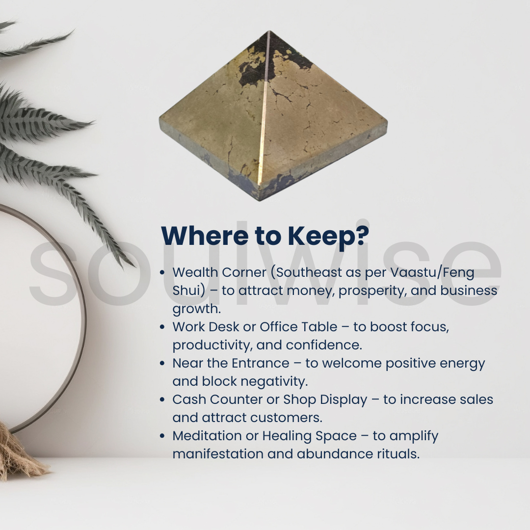 Soulwise Natural Pyrite Crystal Pyramid – Golden Energy Stone for Motivation, Focus & Harmonizing Spaces