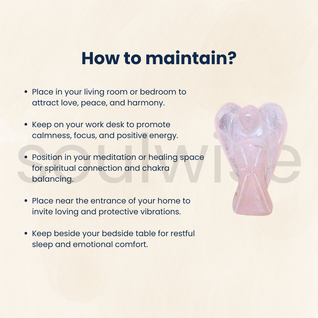 Soulwise Rose Quartz Angel Figurine – Hand-Carved Crystal Guardian Angel – Love & Healing Stone for Protection, Meditation, Gifts & Décor – 1-Inch