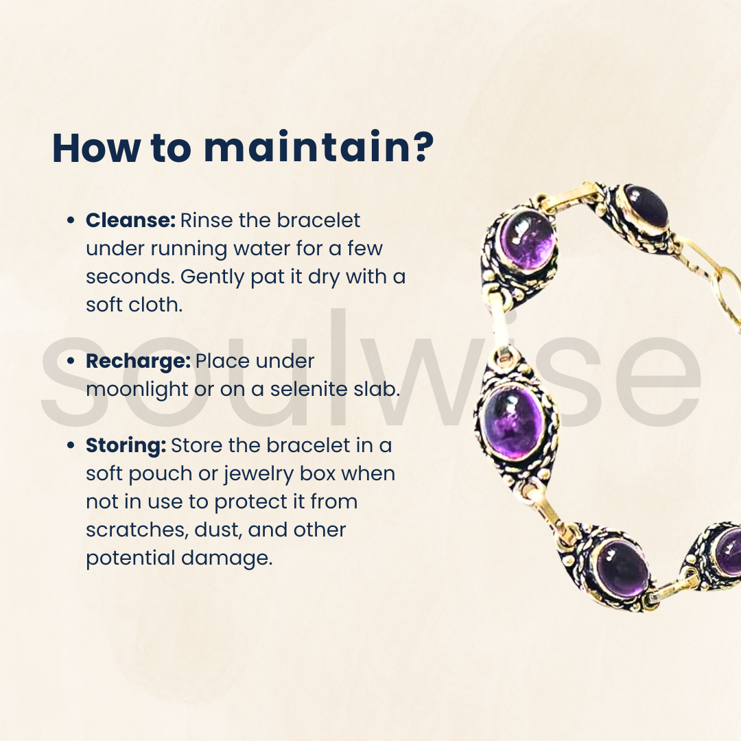Amethyst Crystal Embedded Healing Bracelet – Natural Gemstone Energy Bracelet for Meditation, Stress Relief & Chakra Balancing