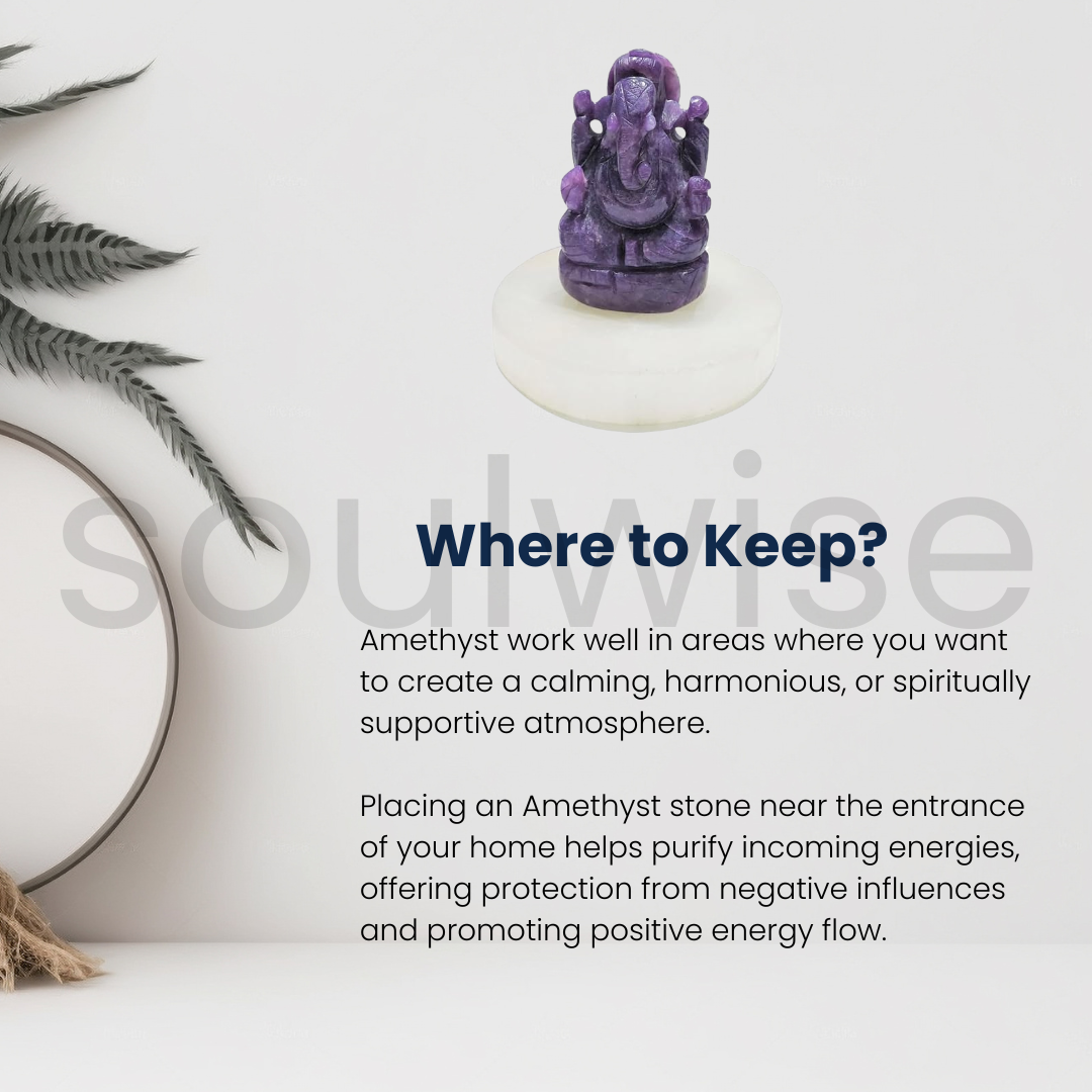 Soulwise Healing Amethyst Ganesha 2.5" for Peace, Success, Wealth and Happiness, Diwali Gift, Decor.