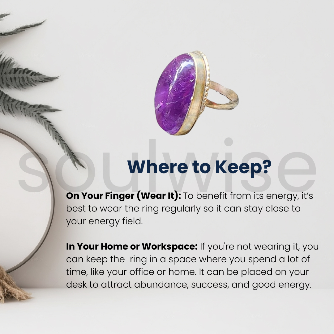 Soulwise Amethyst Ring – Adjustable Natural Crystal Healing Ring for Women & Men – Raw Amethyst Gemstone Jewelry for Energy, Balance & Style