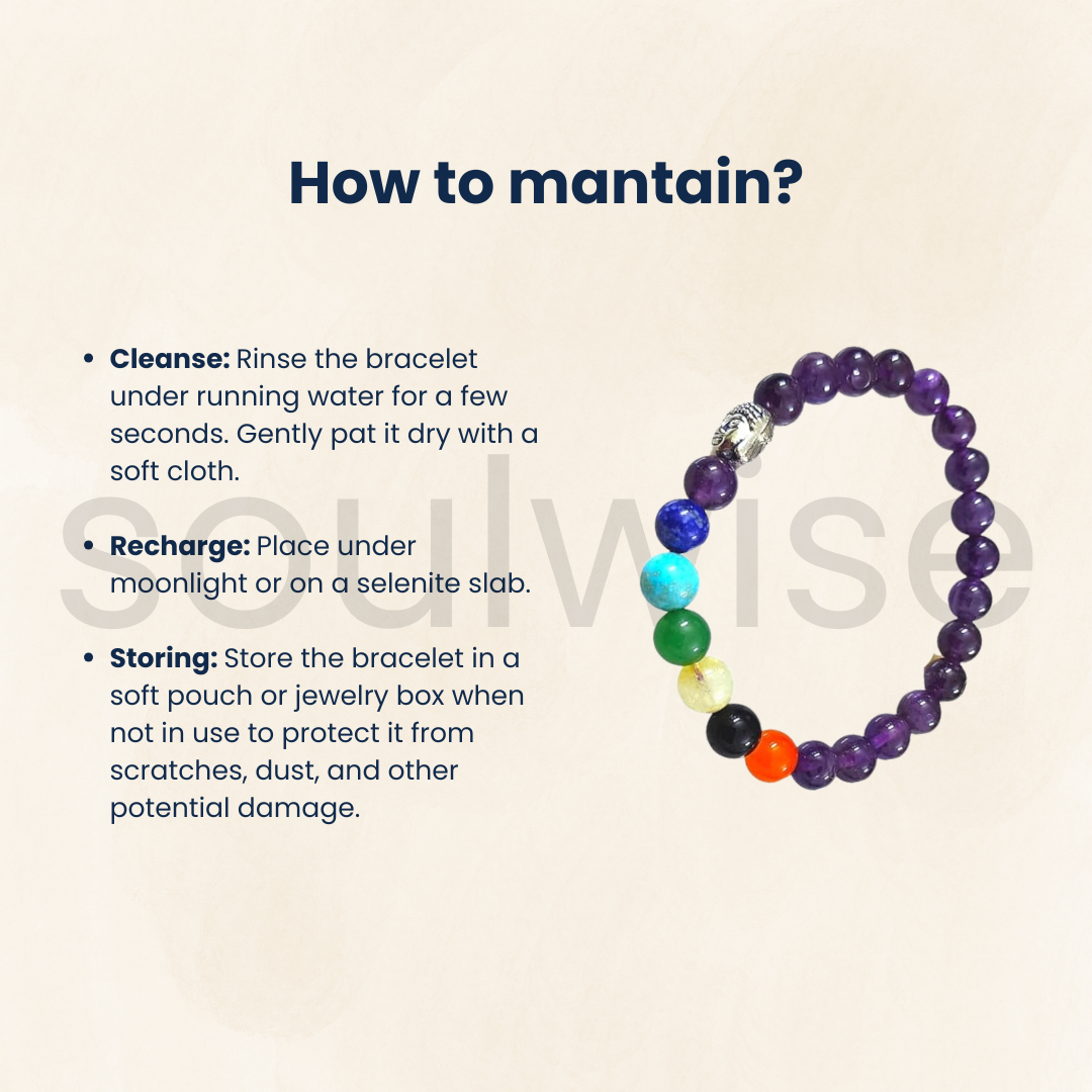 7 Chakra Healing Crystals Bracelet – Natural Amethyst Beads with Buddha Charm.