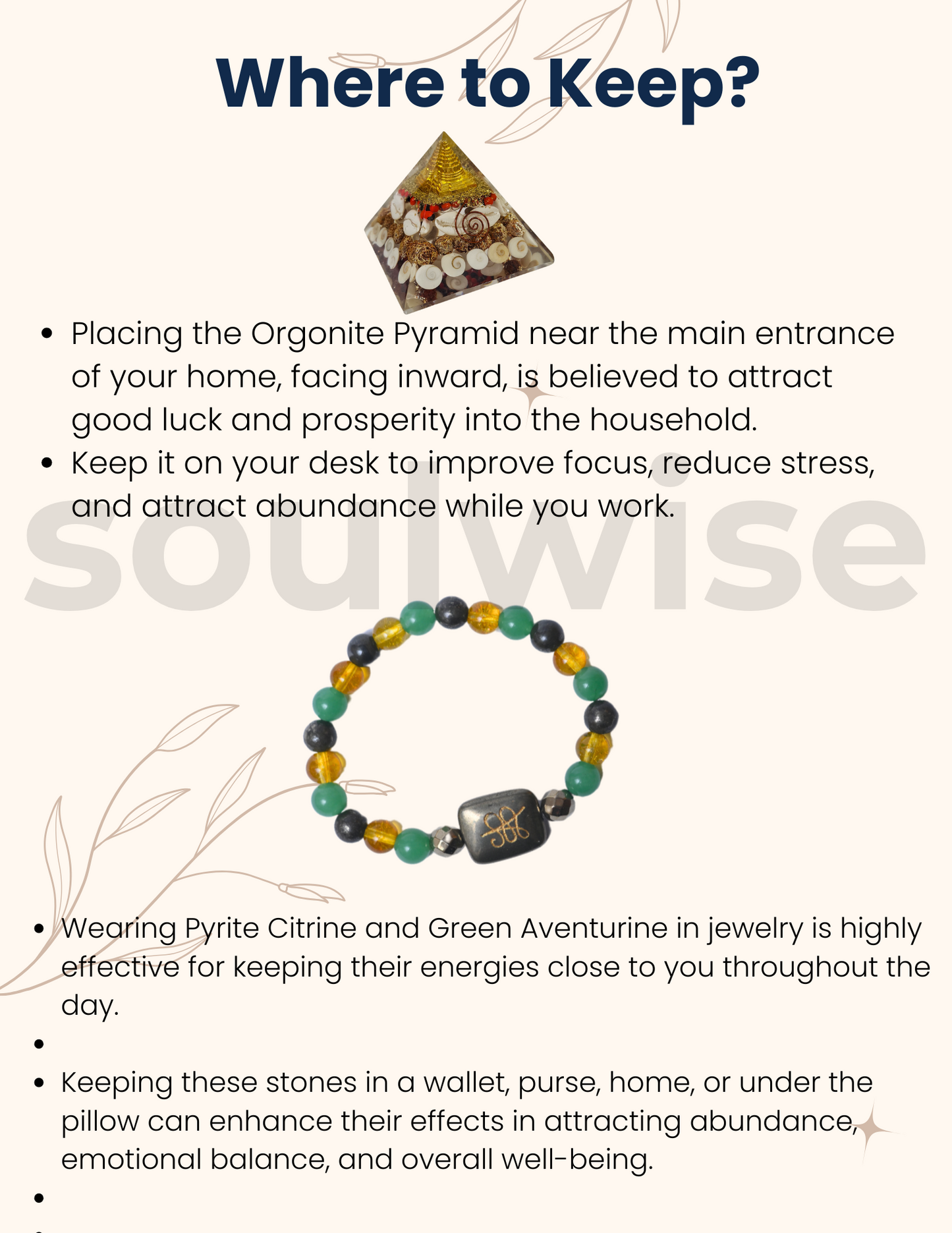 Soulwise Rakhi Gift for Brother Zibu Wealth Bracelet with Certified Pyrite, Green Aventurine & Citrine Crystals (8mm) + Laxmi Pyramid Combo.