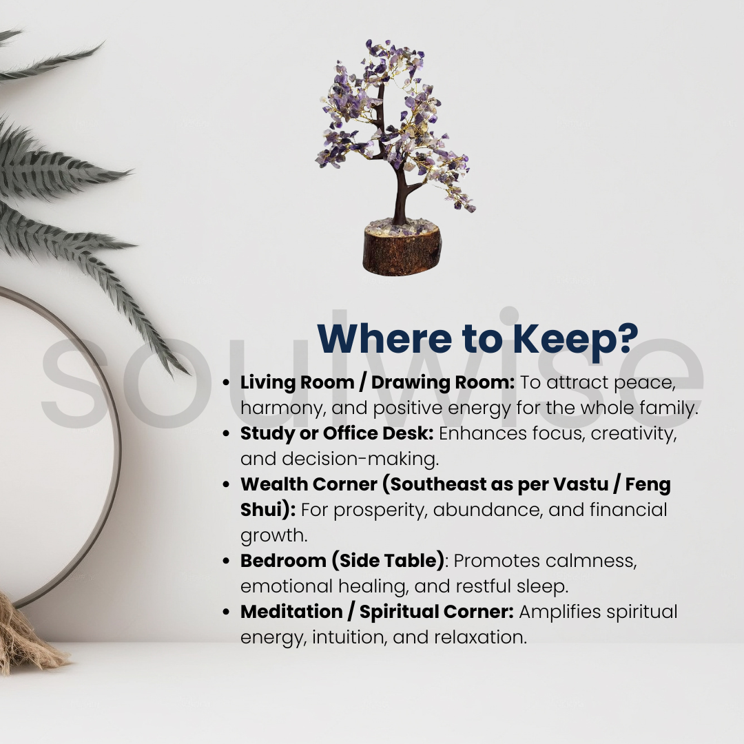 Soulwise Amethyst Crystal Tree for Positive Energy – 8-10 Inch Handcrafted Gemstone Bonsai Tree for Healing, Vastu, Home Decor, Meditation & Gifts