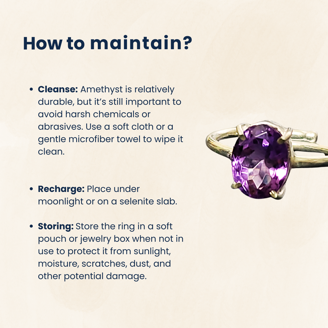 Amethyst Gemstone Certified Ring, Adjustable