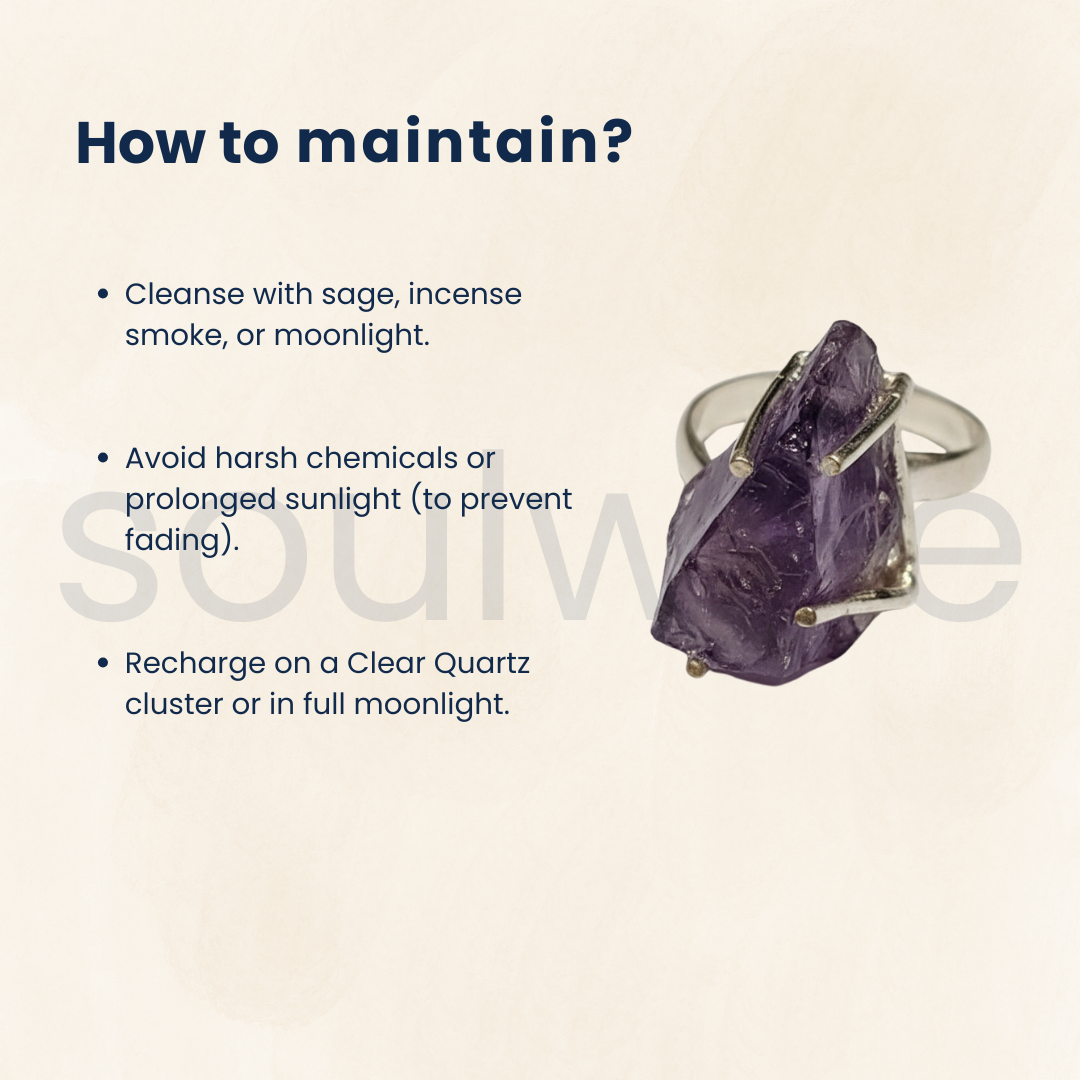 Raw Amethyst Crystal Ring – Natural Uncut Stone in Silver – Adjustable Handmade Ring – Healing Crystal Jewelry for Women & Men