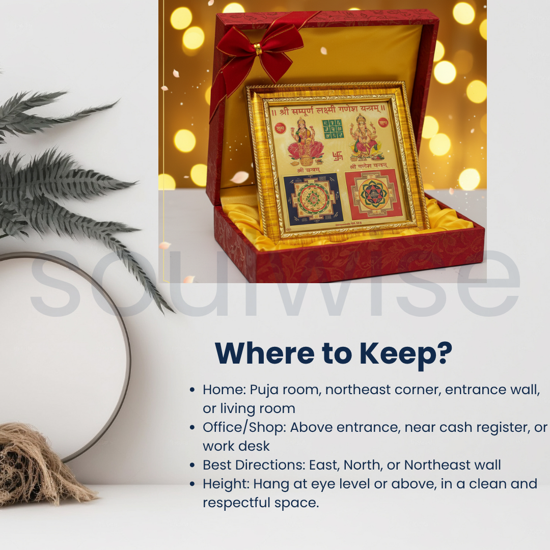 Diwali Shree Sampoorna Laxmi Ganesh Yantram – Gold-Plated Wall Frame for Wealth, Wisdom & Prosperity (With Hanging Hook)