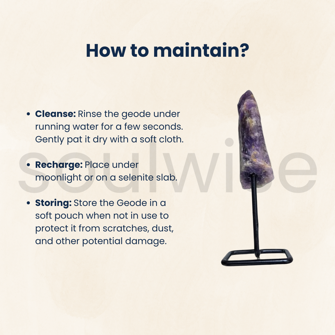 Amethyst Cluster on Metal Stand – 3" Natural Healing Crystal for Home Decor, Meditation, Reiki & Positive Energy