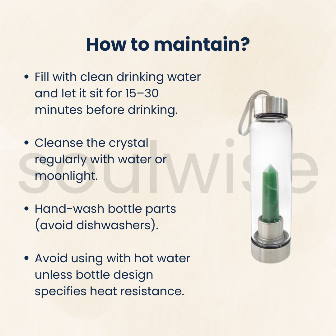Green Aventurine Elixir Water Bottle 500 ml, Infused with Green Aventurine attract luck, abundance, healing crystal Point Pencil Leak Proof Stainless Steel Cap