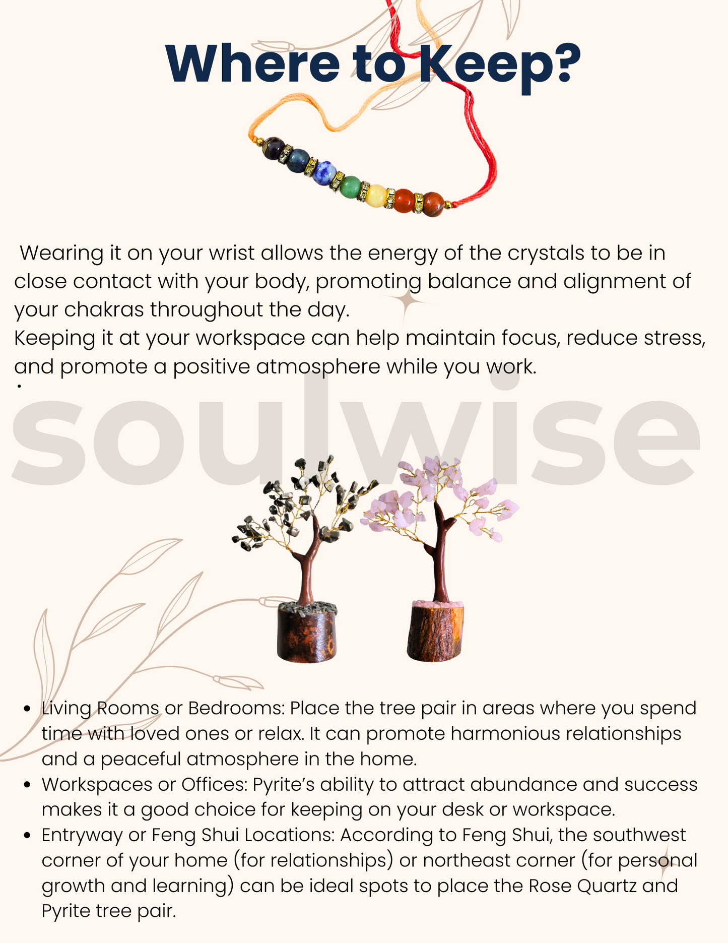 Soulwise Rakhi Gift Hamper for Brother – Pyrite & Rose Quartz Crystal Trees (6"), Pyrite & Vajra Bracelet – for protection and abundance