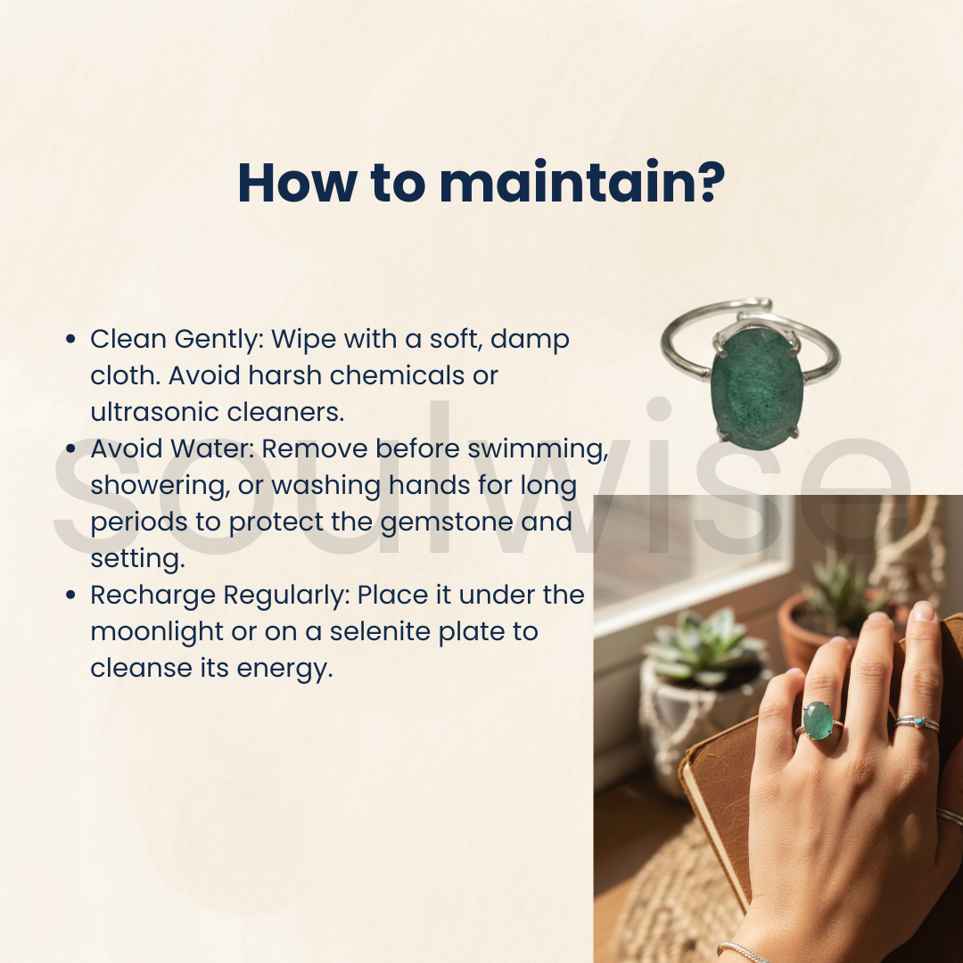 Green Aventurine Gemstone Ring – Natural Crystal Ring in Sterling Silver, Handmade Healing Stone Jewelry for Women – Boho, Spiritual & Elegant