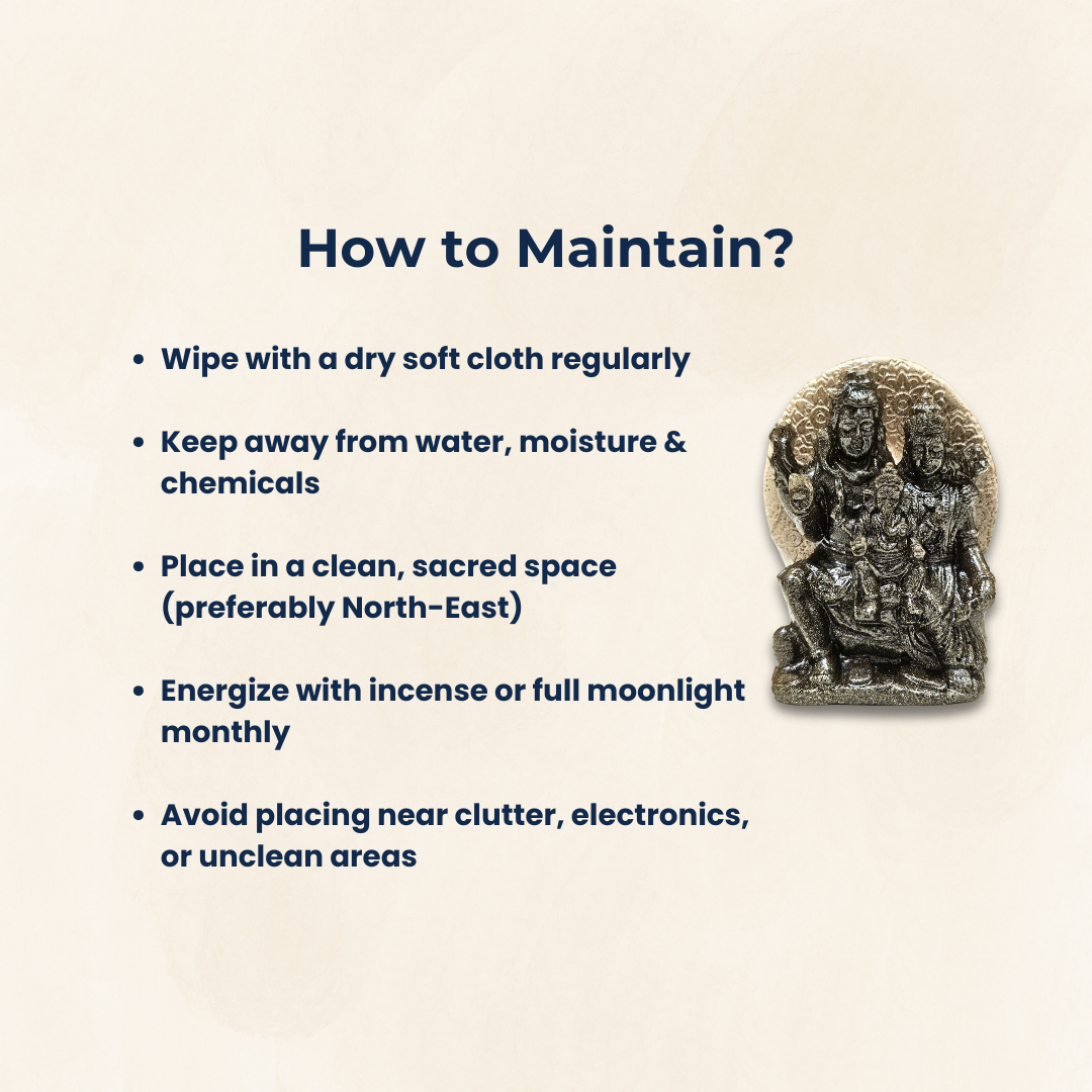 Divine Family Statue of Lord Shiva, Parvati, & Ganesha |Pyrite Shiva Parivar Idol | Prosperity & Protection Figurine for Home Temple, Vastu, Meditation & Spiritual Gifts.