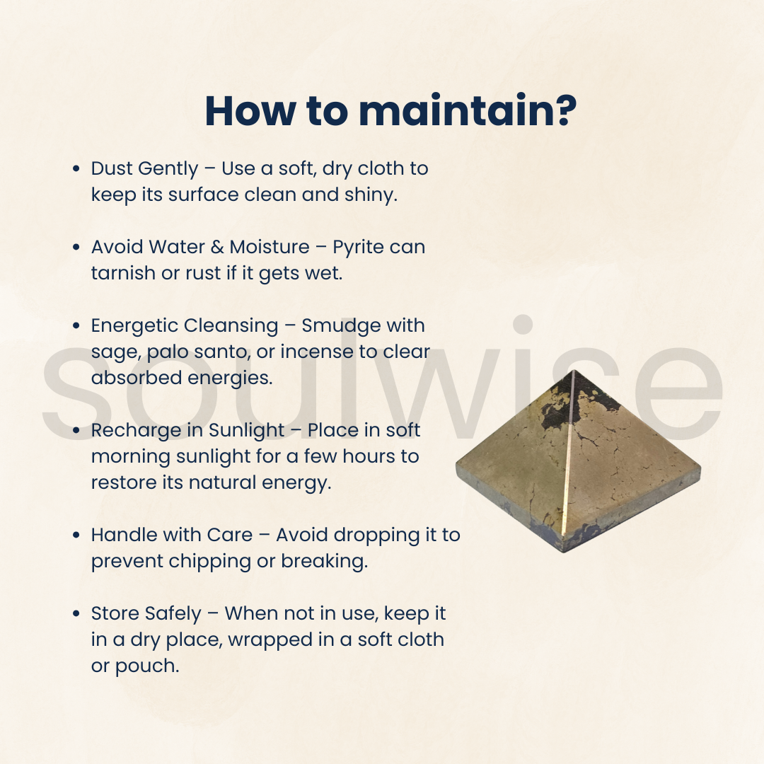 Soulwise Natural Pyrite Crystal Pyramid – Golden Energy Stone for Motivation, Focus & Harmonizing Spaces