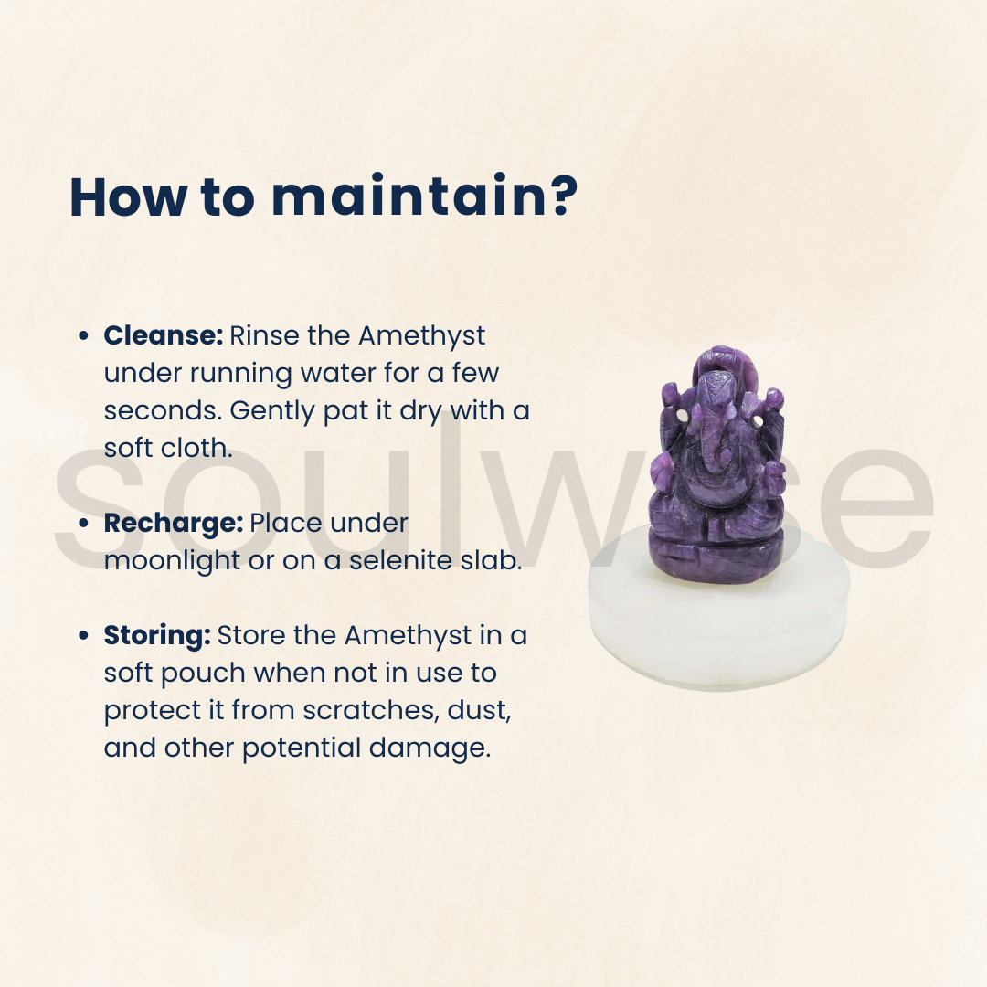 Soulwise Healing Amethyst Ganesha 2.5" for Peace, Success, Wealth and Happiness, Diwali Gift, Decor.