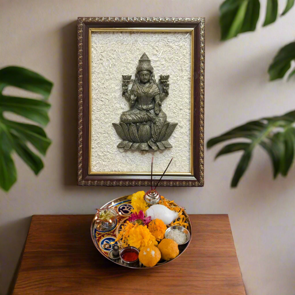 MAA LAXMI Pyrite & Selenite Healing Frame Attract Positive Energy & Protection | Unique Spiritual Home & Office Gift | Authentic Healing Crystals for Positive Aura & Vastu Alignment.