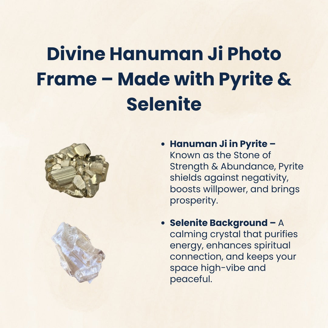 Lord Hanuman Pyrite & Selenite Healing Frame Attract Positive Energy & Protection | Unique Spiritual Home & Office Gift | Authentic Healing Crystals for Positive Aura & Vastu Alignment.