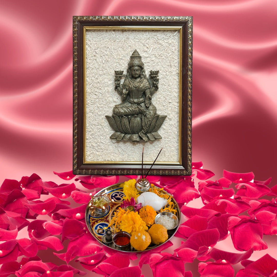 MAA LAXMI Pyrite & Selenite Healing Frame Attract Positive Energy & Protection | Unique Spiritual Home & Office Gift | Authentic Healing Crystals for Positive Aura & Vastu Alignment.