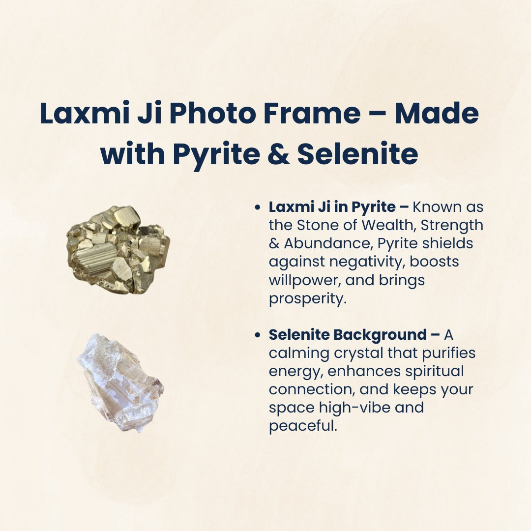 MAA LAXMI Pyrite & Selenite Healing Frame Attract Positive Energy & Protection | Unique Spiritual Home & Office Gift | Authentic Healing Crystals for Positive Aura & Vastu Alignment.