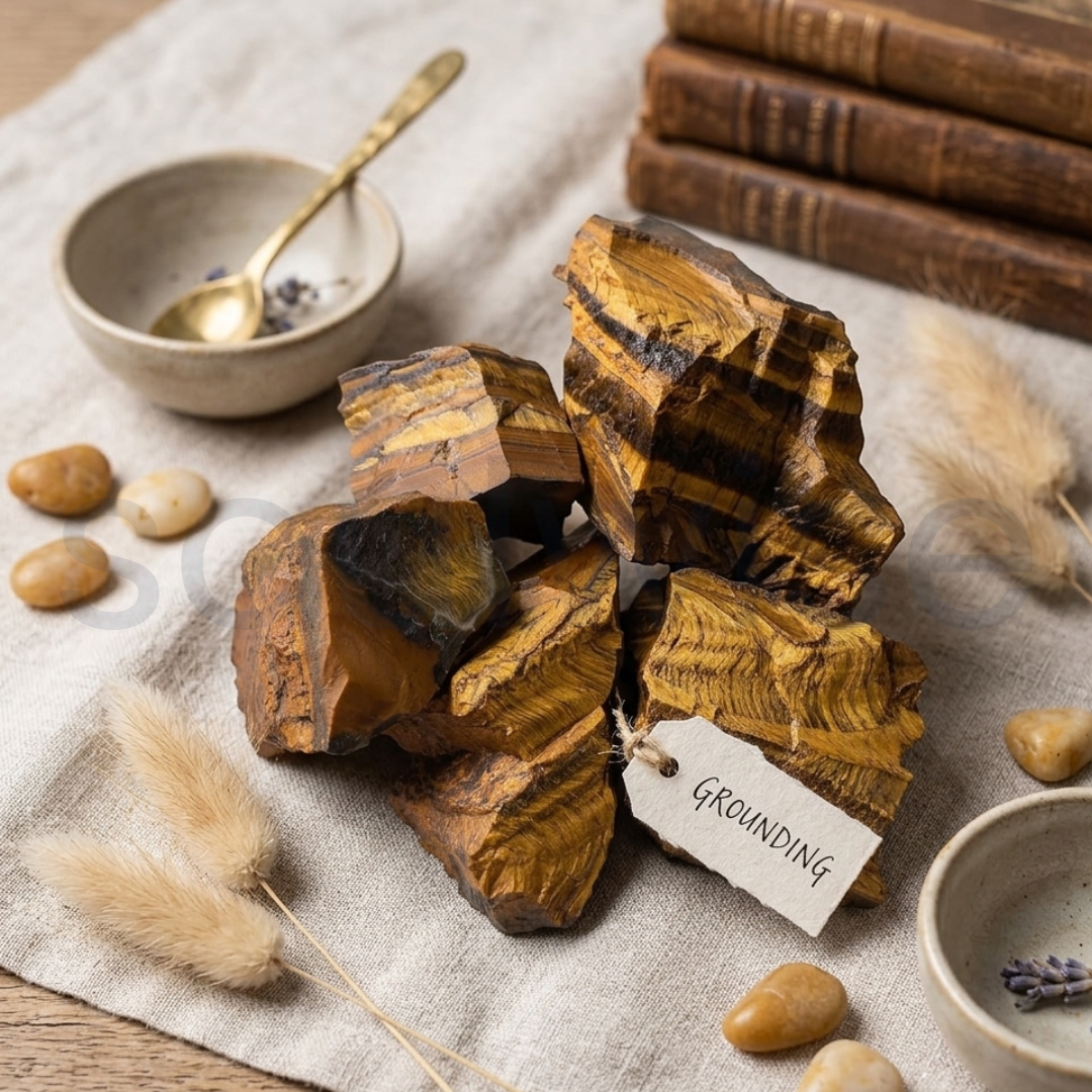 Tiger Eye Raw Natural Stone – Unpolished Healing Crystal for Confidence, Protection & Success | Grounding Solar Plexus Energy Stone (50g)