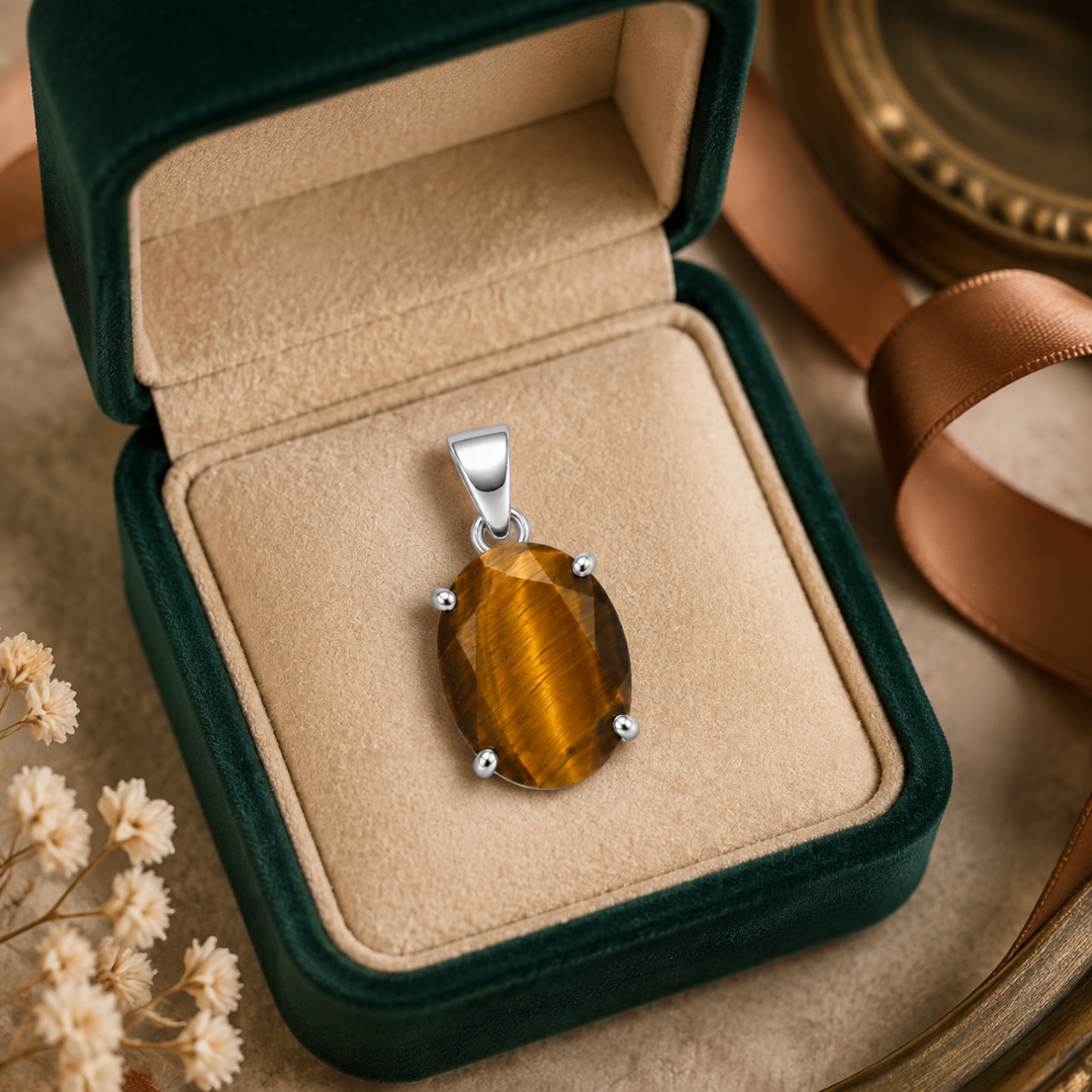 Natural Tiger’s Eye Gemstone Pendant – Oval-Cut Confidence & Protection Crystal Jewellery