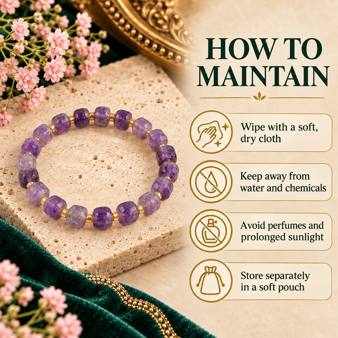 Natural Amethyst Mini Cube Healing Crystal Bracelet – Purple Gemstone Beaded Bracelet for Peace, Protection, Emotional Balance, Positive Energy, Reiki, Meditation & Spiritual Wellness | Unisex Crystal Jewelry