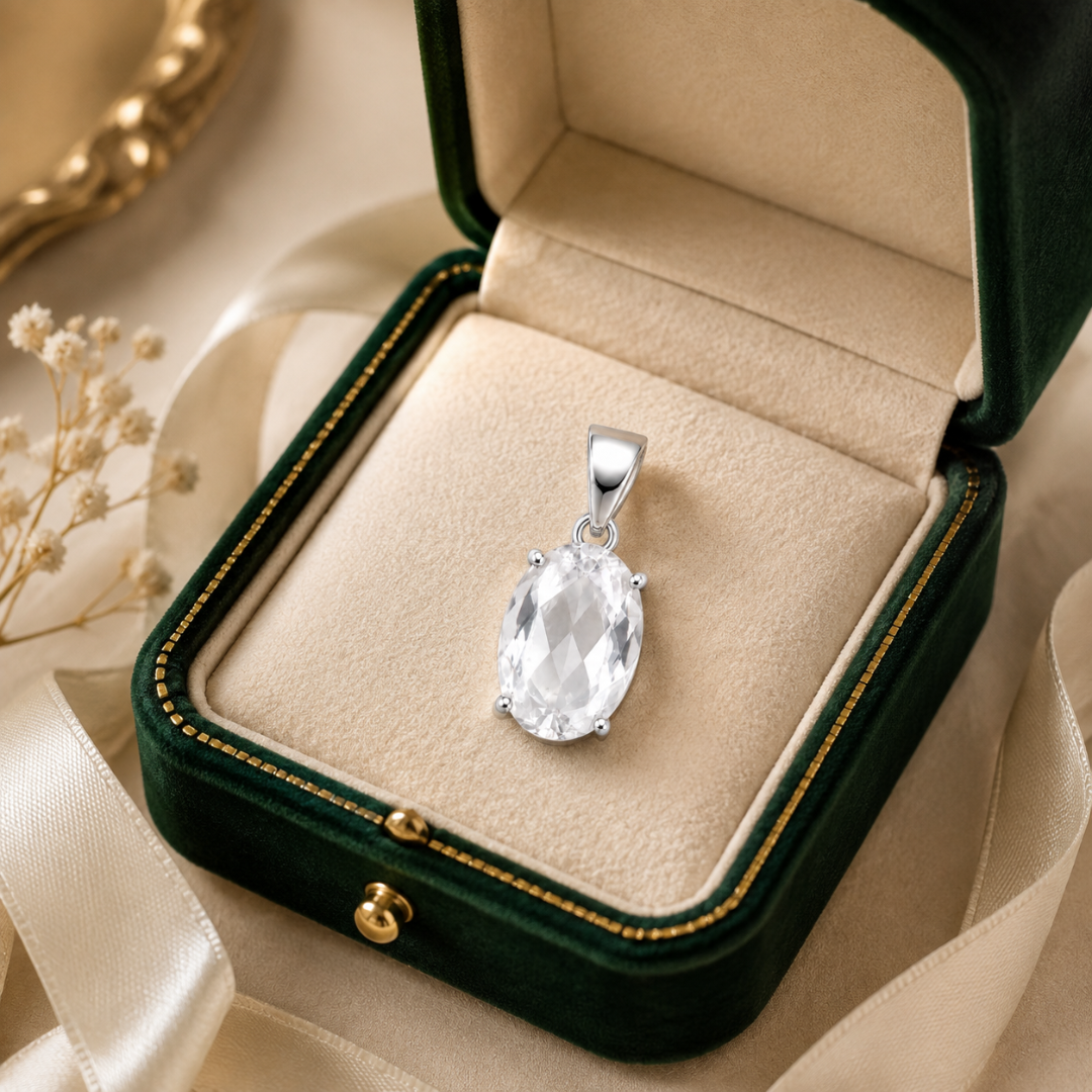 Natural Clear Quartz Gemstone Pendant – Oval-Cut Crystal Jewellery